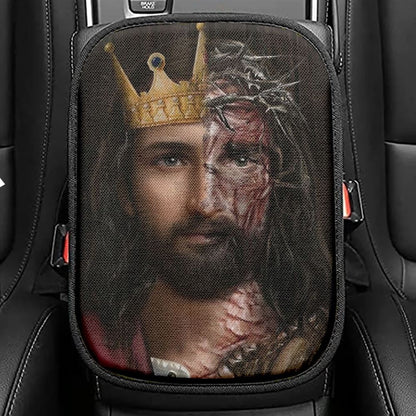 Golden Crown, Crown Of Thorn, Jesus Painting Car Center Console Cover, Christian Armrest Seat Cover, Bible Seat Box Cover