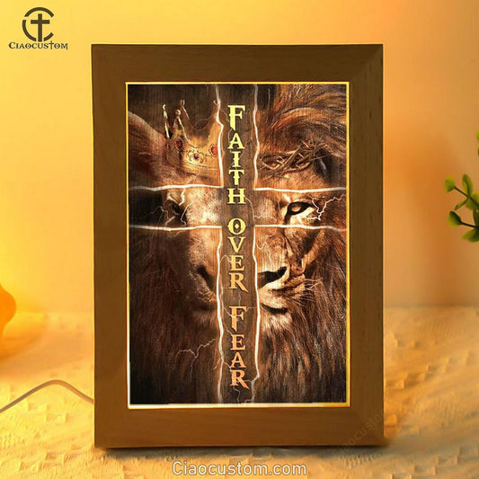 Golden Crown, Lion King, Cross, Faith Over Fear Frame Lamp