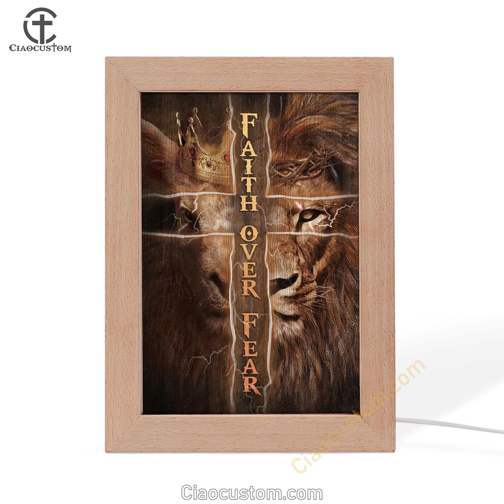 Golden Crown, Lion King, Cross, Faith Over Fear Frame Lamp