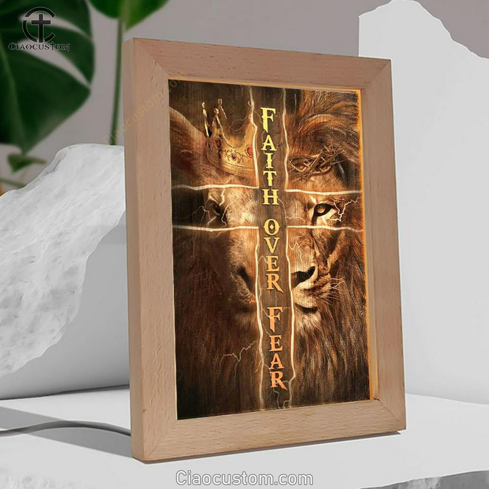 Golden Crown, Lion King, Cross, Faith Over Fear Frame Lamp