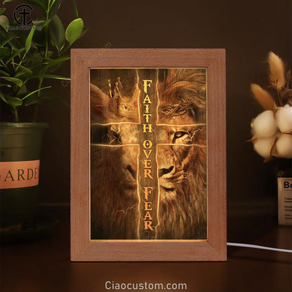 Golden Crown, Lion King, Cross, Faith Over Fear Frame Lamp