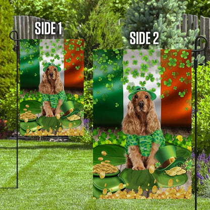 Golden English Cocker Spaniel House Flag - St Patrick's Day Garden Flag - Outdoor St Patrick's Day Decor