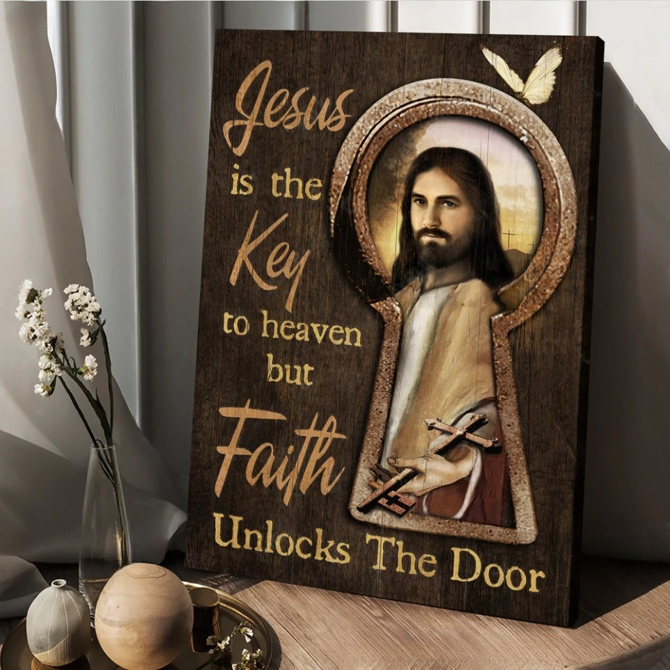 Golden Lock Jesus Is The Key To Heaven Canvas Posters - Christian Wall ...
