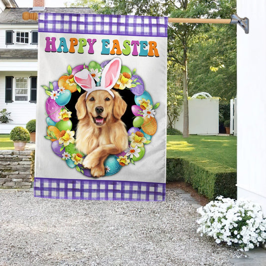 Golden Retriever Dog Happy Easter Flag - Easter House Flag - Outdoor Easter Flag