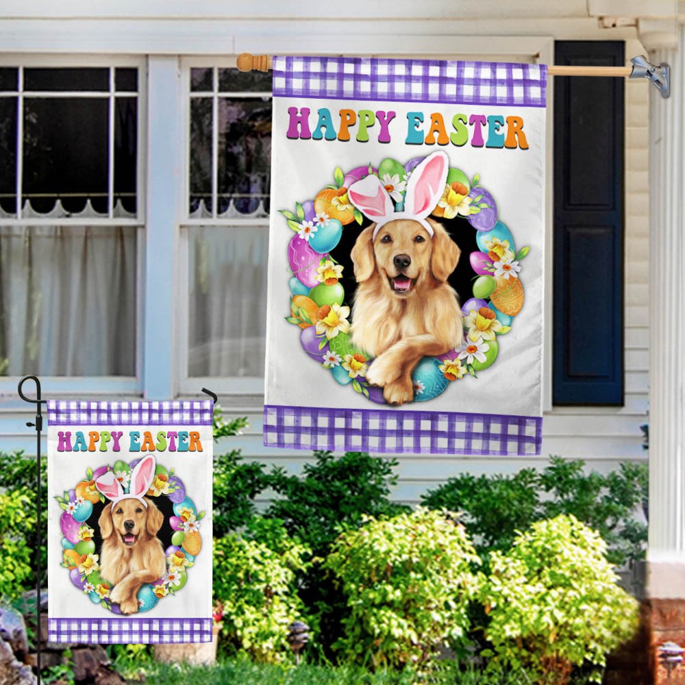 Golden Retriever Dog Happy Easter Flag - Easter House Flag - Outdoor Easter Flag