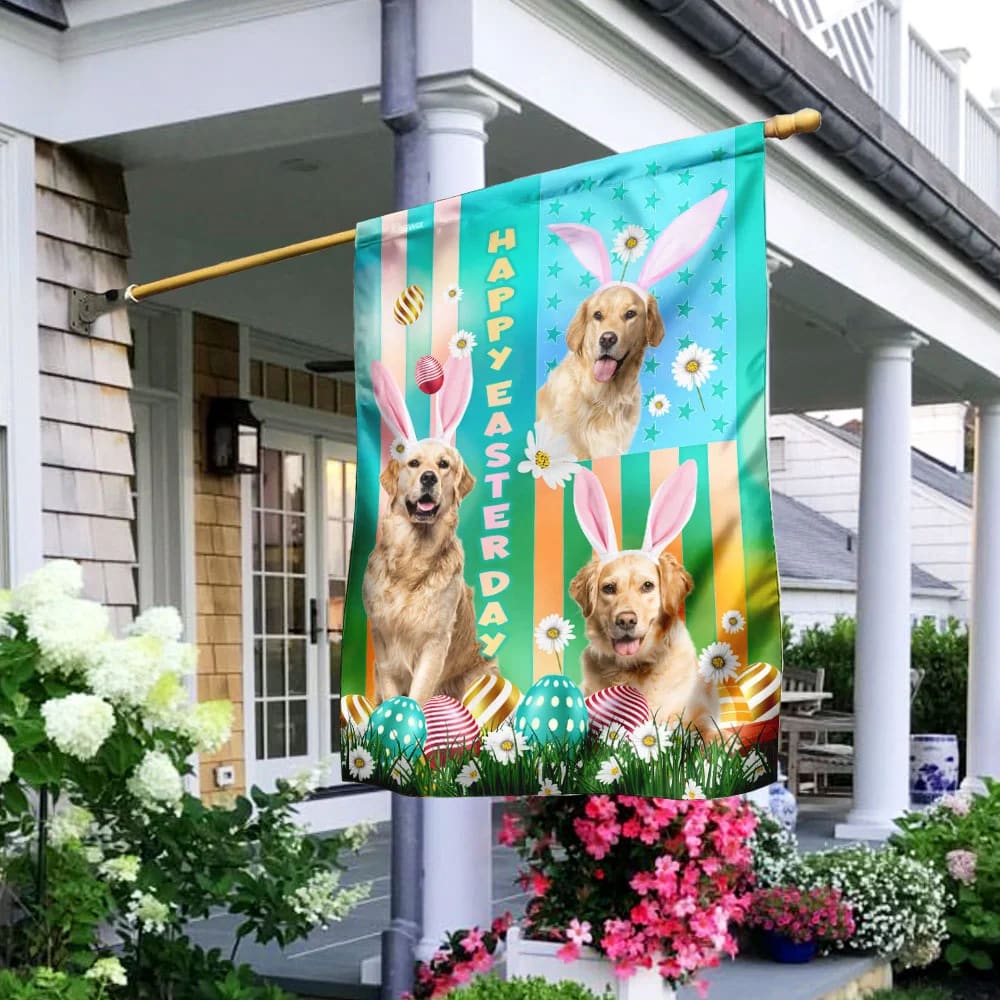 Golden Retriever Easter House Flags - Happy Easter Garden Flag - Decorative Easter Flags