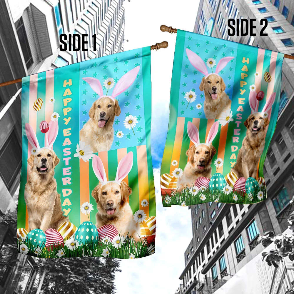 Golden Retriever Easter House Flags - Happy Easter Garden Flag - Decorative Easter Flags