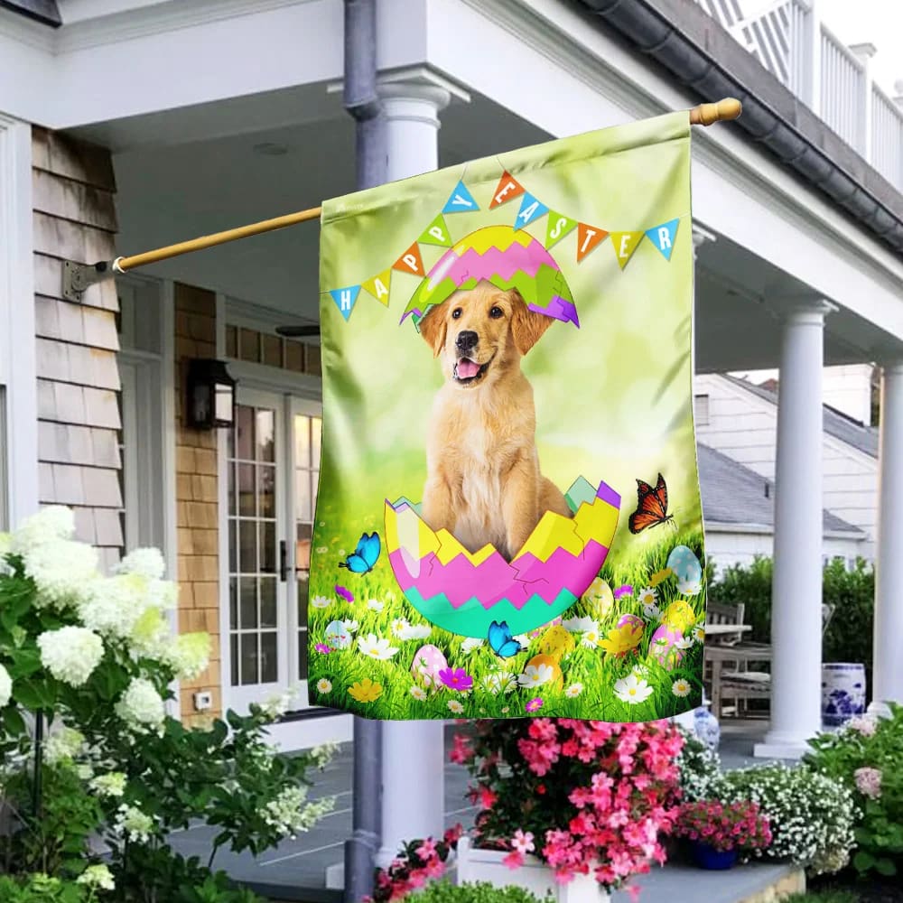 Golden Retriever Egg Easter House Flags - Happy Easter Garden Flag - Decorative Easter Flags