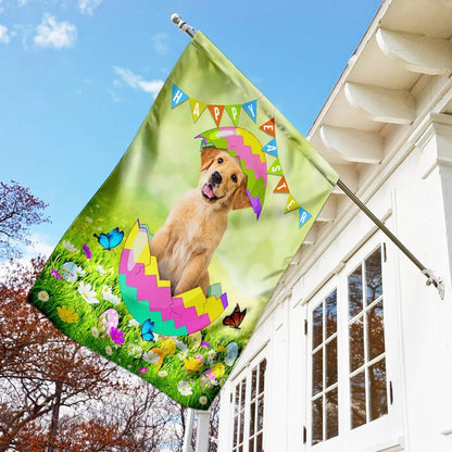 Golden Retriever Egg Easter House Flags - Happy Easter Garden Flag - Decorative Easter Flags