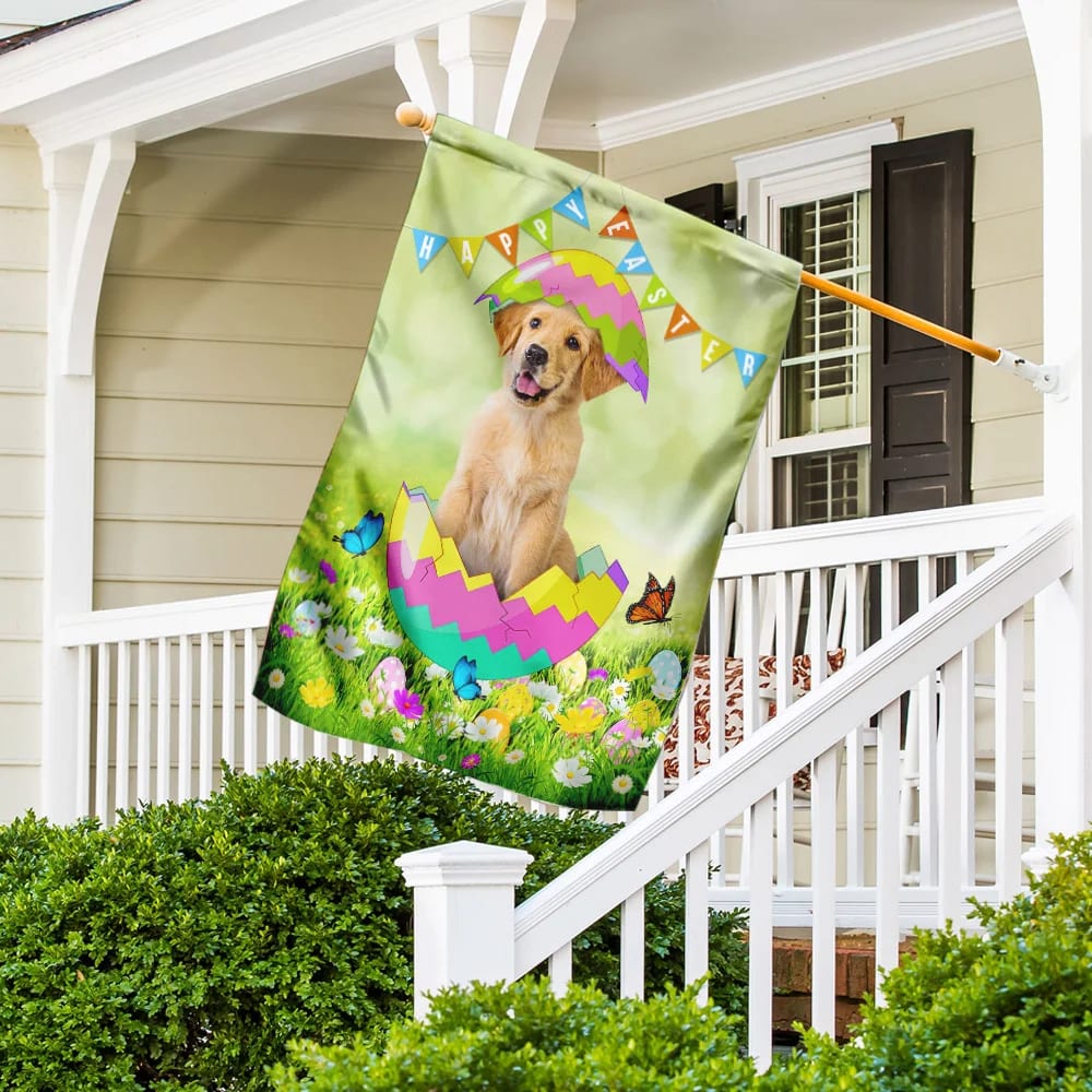 Golden Retriever Egg Easter House Flags - Happy Easter Garden Flag - Decorative Easter Flags