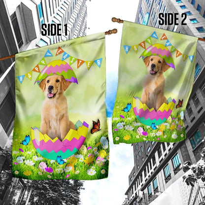 Golden Retriever Egg Easter House Flags - Happy Easter Garden Flag - Decorative Easter Flags