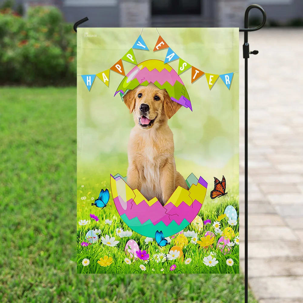 Golden Retriever Egg Easter House Flags - Happy Easter Garden Flag - Decorative Easter Flags