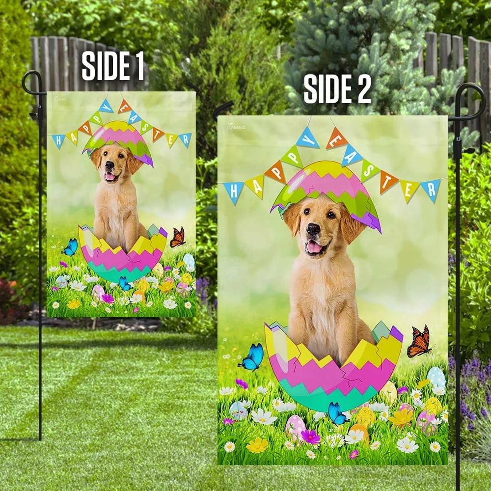 Golden Retriever Egg Easter House Flags - Happy Easter Garden Flag - Decorative Easter Flags