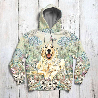 Golden Retriever Flower All Over Print 3D Hoodie For Men And Women, Best Gift For Dog lovers, Best Outfit Christmas