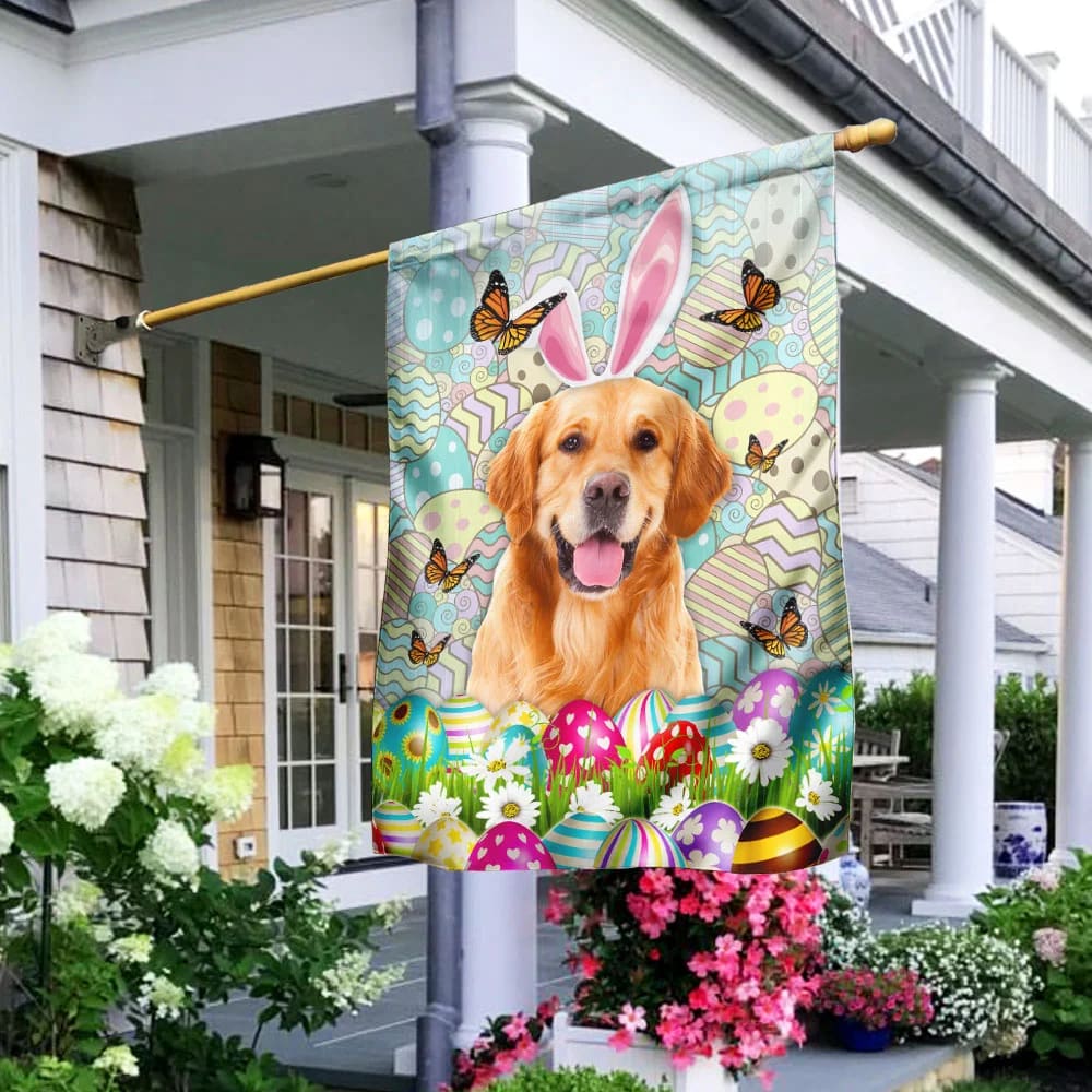 Golden Retriever Happy Easter House Flag - Easter Garden Flag - Easter Outdoor Decor