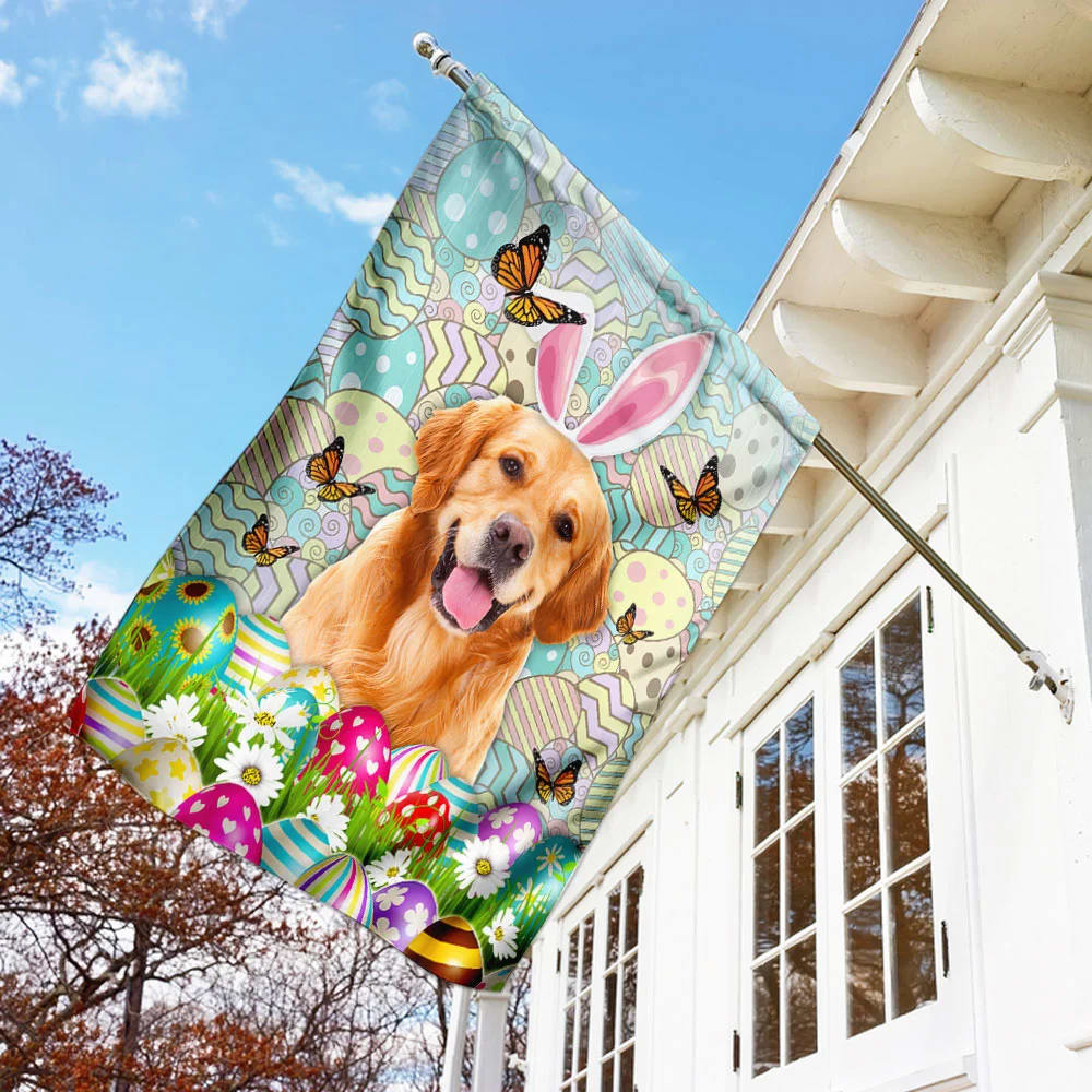 Golden Retriever Happy Easter House Flag - Easter Garden Flag - Easter Outdoor Decor