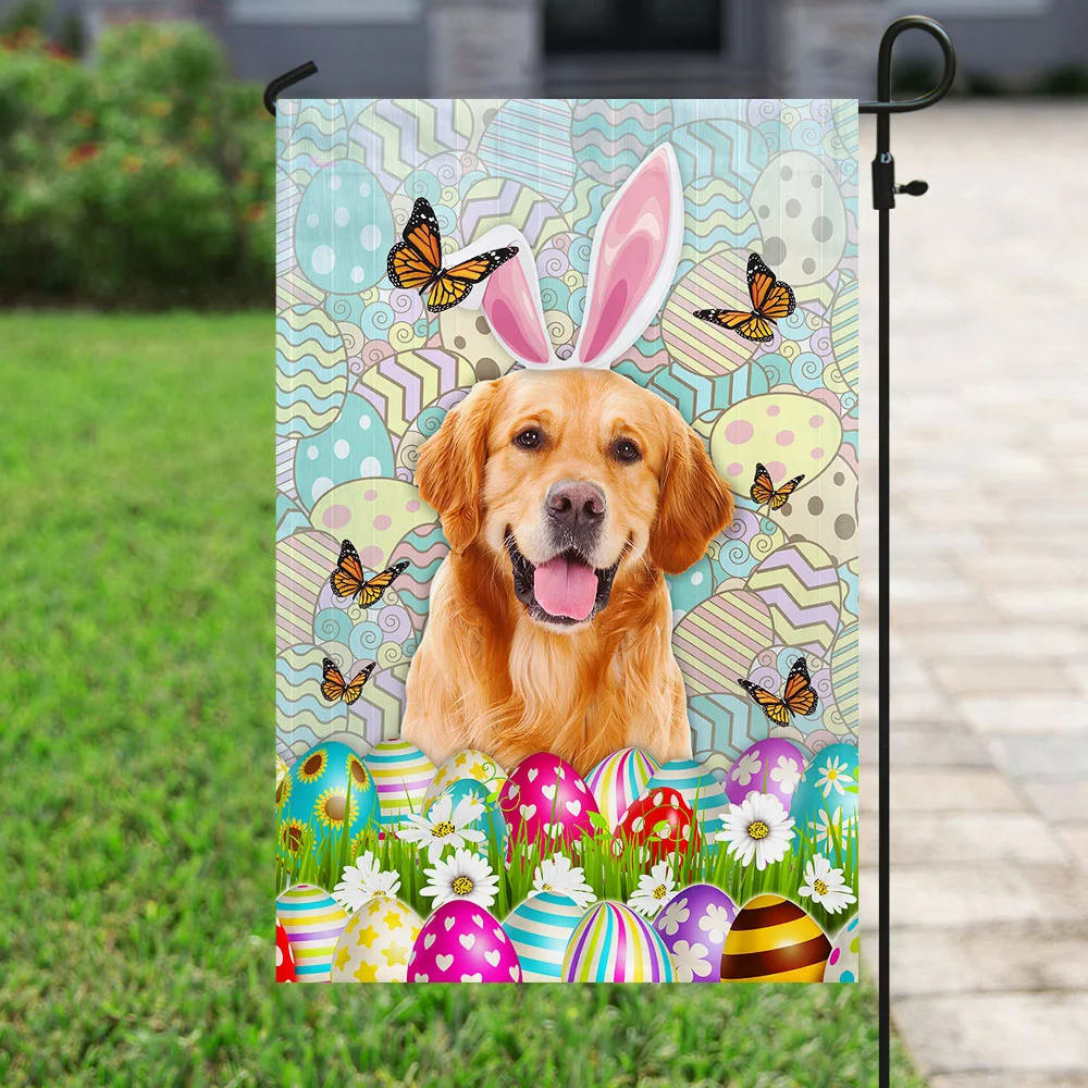 Golden Retriever Happy Easter House Flag - Easter Garden Flag - Easter Outdoor Decor