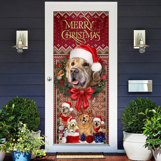 Golden Retriever Happy House Christmas Door Cover - Christmas Outdoor Decoration