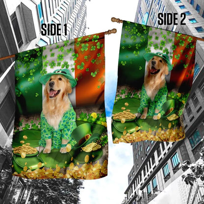 Golden Retriever House Flag - St Patrick's Day Garden Flag - Outdoor St Patrick's Day Decor