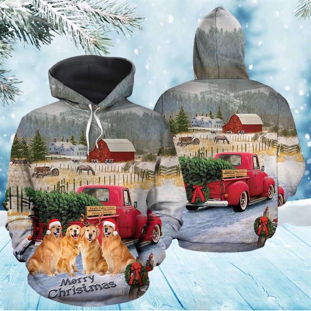 Golden Retriever Merry Christmas All Over Print 3D Hoodie For Men And Women, Best Gift For Dog lovers, Best Outfit Christmas