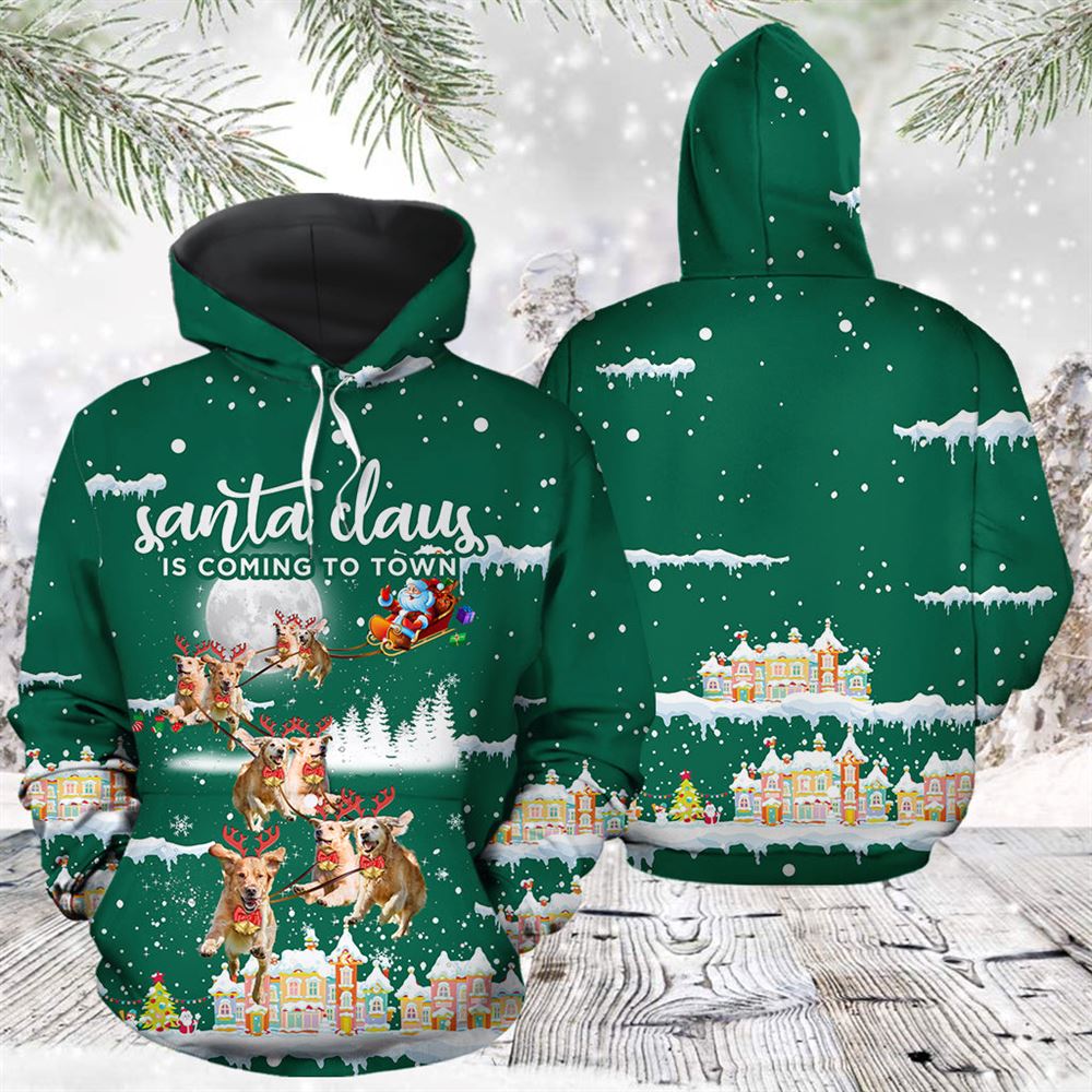Golden Retriever Santa Is Coming To Town All Over Print 3D Hoodie For Men And Women, Best Gift For Dog lovers, Best Outfit Christmas