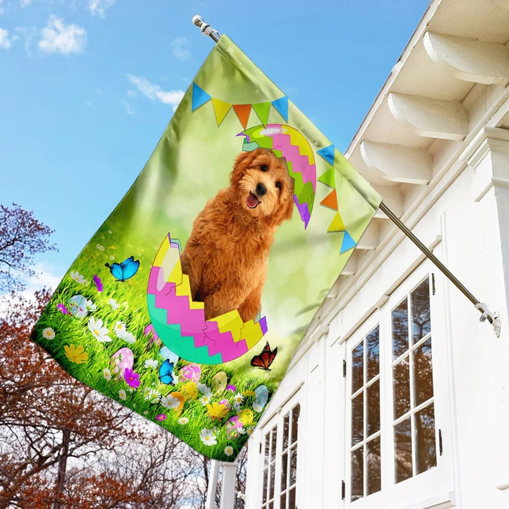 Goldendoodle Easter Egg House Flag - Happy Easter Garden Flag - Decorative Easter Flags