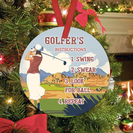 Golfer Instruction Ceramic Circle Ornament - Decorative Ornament - Christmas Ornament