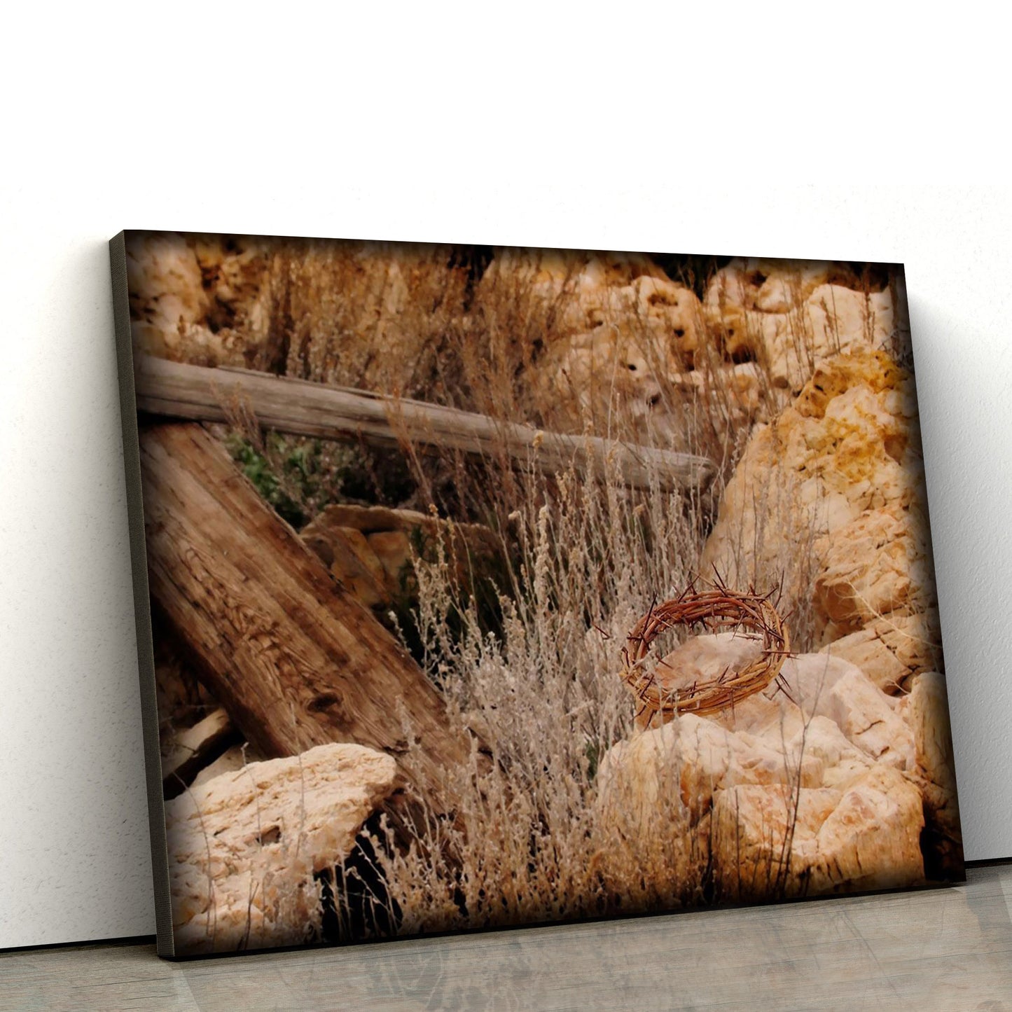 Golgotha - Crown Of Jesus Canvas Wall Art - Christian Wall Decor