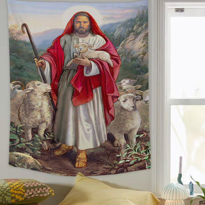Jesus The Good Shepherd Tapestry - Christian Tapestry - Jesus Wall Tapestry - Religious Tapestry Wall Hangings - Bible Verse Tapestry - Ciaocustom