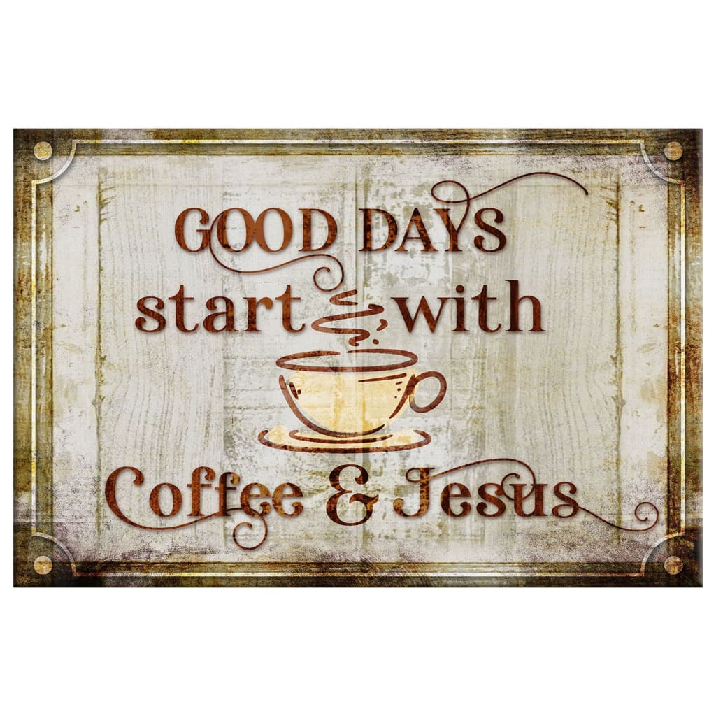 Good Days Start With Coffee And Jesus Wall Art Canvas Print - Religious Wall Decor