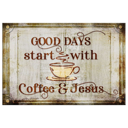 Good Days Start With Coffee And Jesus Wall Art Canvas Print - Religious Wall Decor