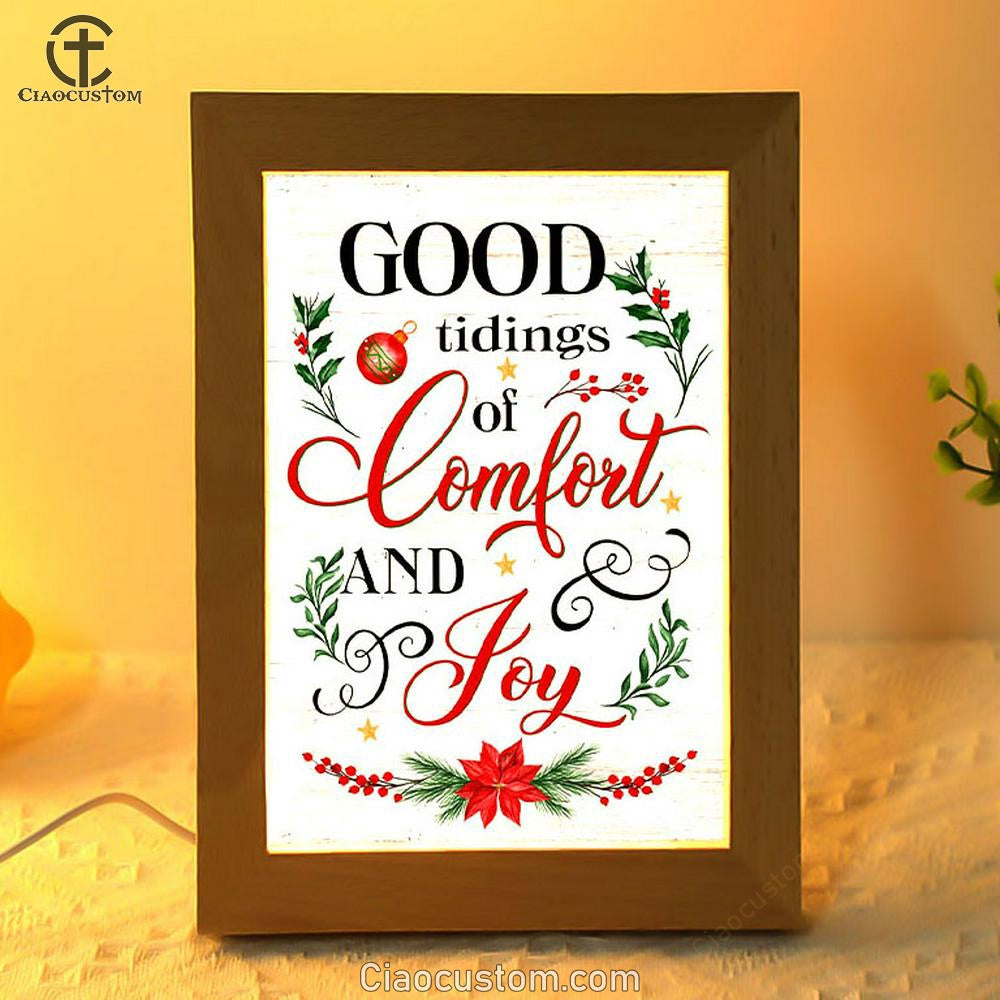 Good Tidings Of Comfort And Joy Christmas Frame Lamp Prints - Bible Verse Wooden Lamp - Scripture Night Light