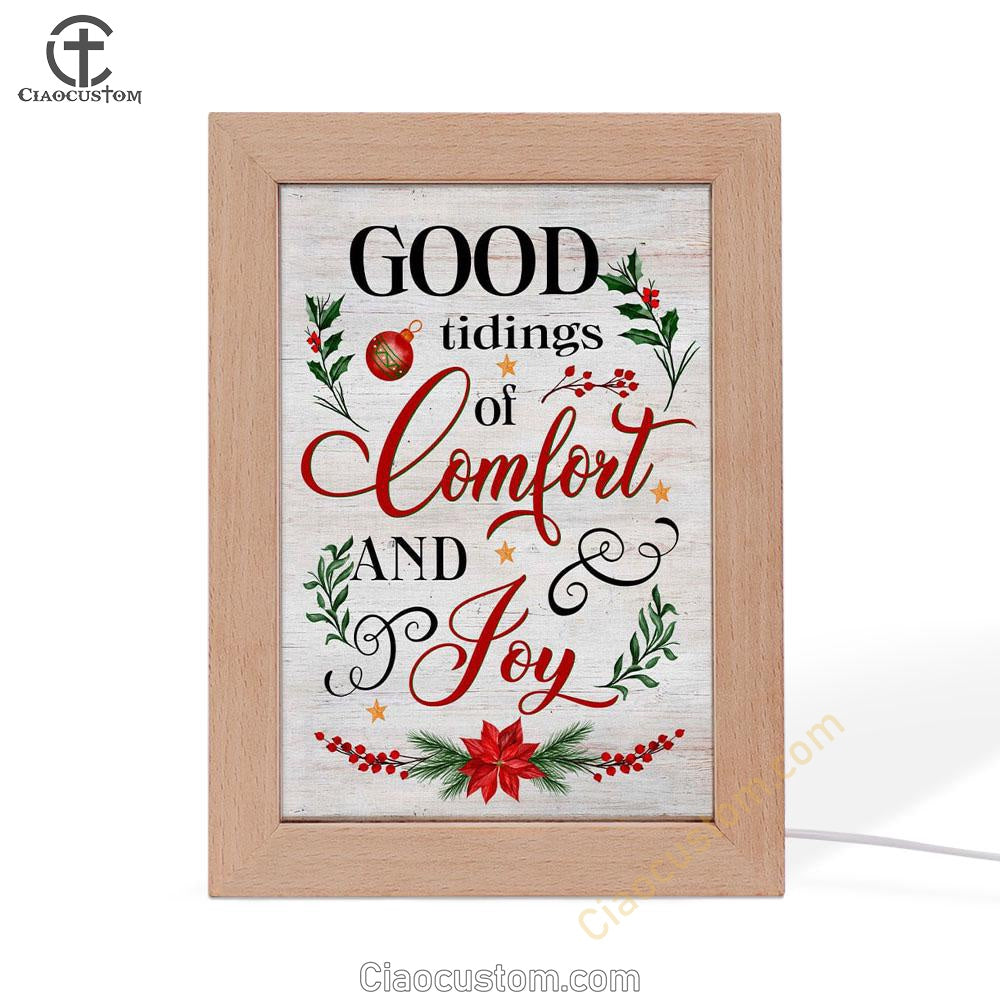 Good Tidings Of Comfort And Joy Christmas Frame Lamp Prints - Bible Verse Wooden Lamp - Scripture Night Light