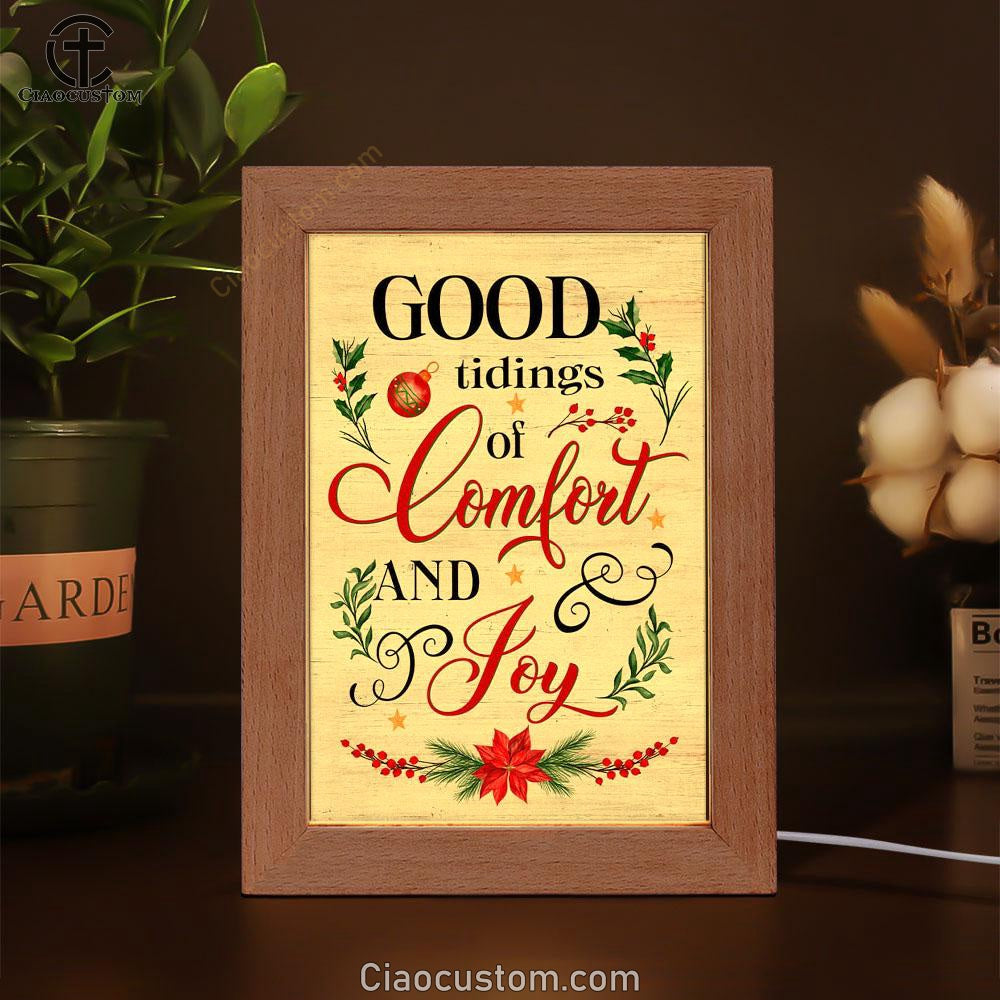 Good Tidings Of Comfort And Joy Christmas Frame Lamp Prints - Bible Verse Wooden Lamp - Scripture Night Light