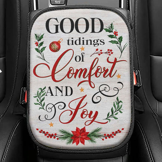 Good Tidings Of Comfort And Joy Christmas Seat Box Cover, Bible Verse Car Center Console Cover, Scripture Car Interior Accessories