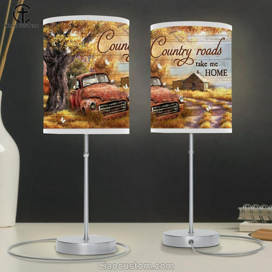 Gorgeous Autumn Season, Old Red Truck, Country Roads Take Me Home Table Lamp