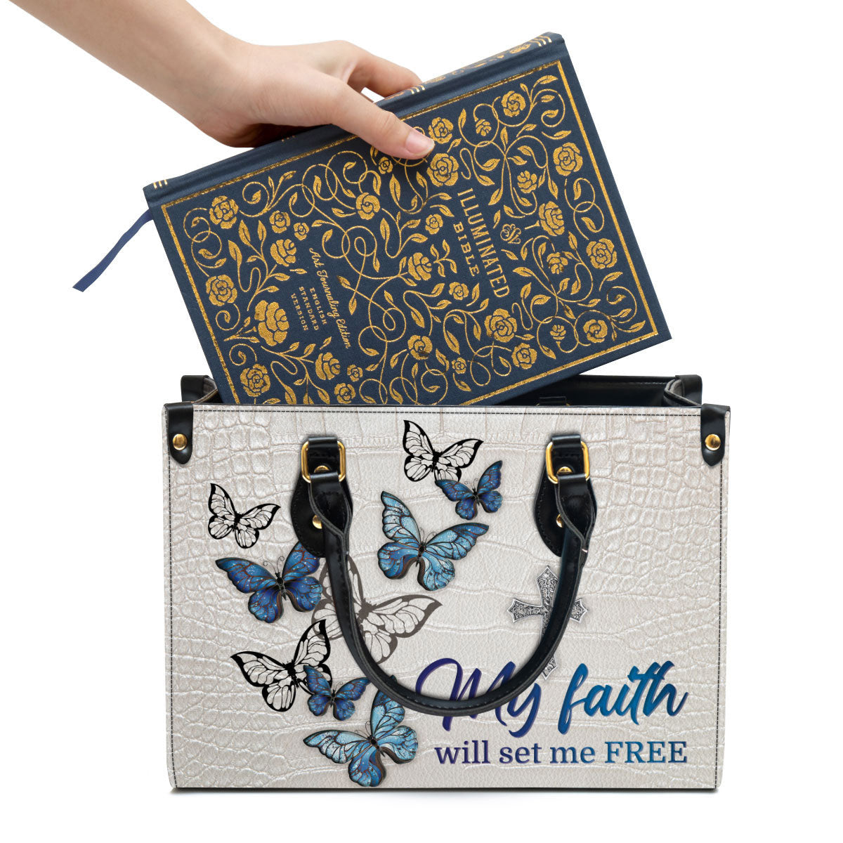 Gorgeous Butterfly Leather Bag - My Faith Will Set Me Free - Christian Pu Leather Bags For Women