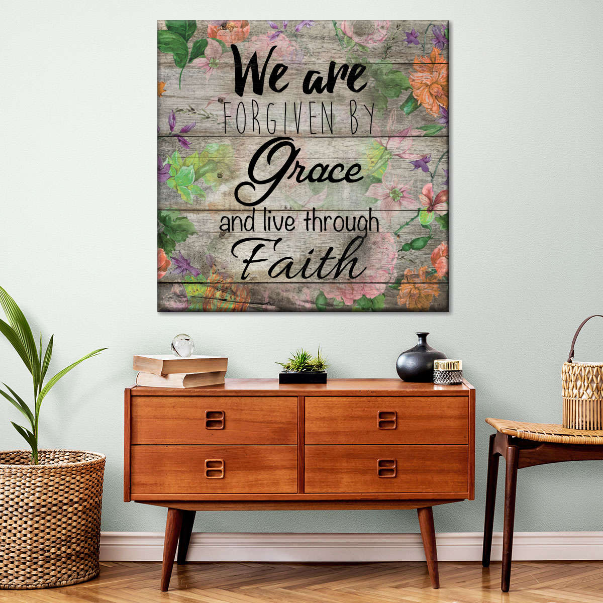Grace And Faith II Square Canvas Wall Art - Christian Wall Decor - Christian Wall Hanging