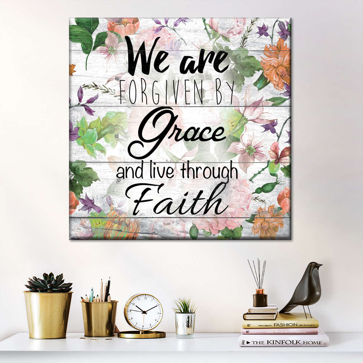 Grace And Faith I Square Canvas Wall Art - Christian Wall Decor - Christian Wall Hanging