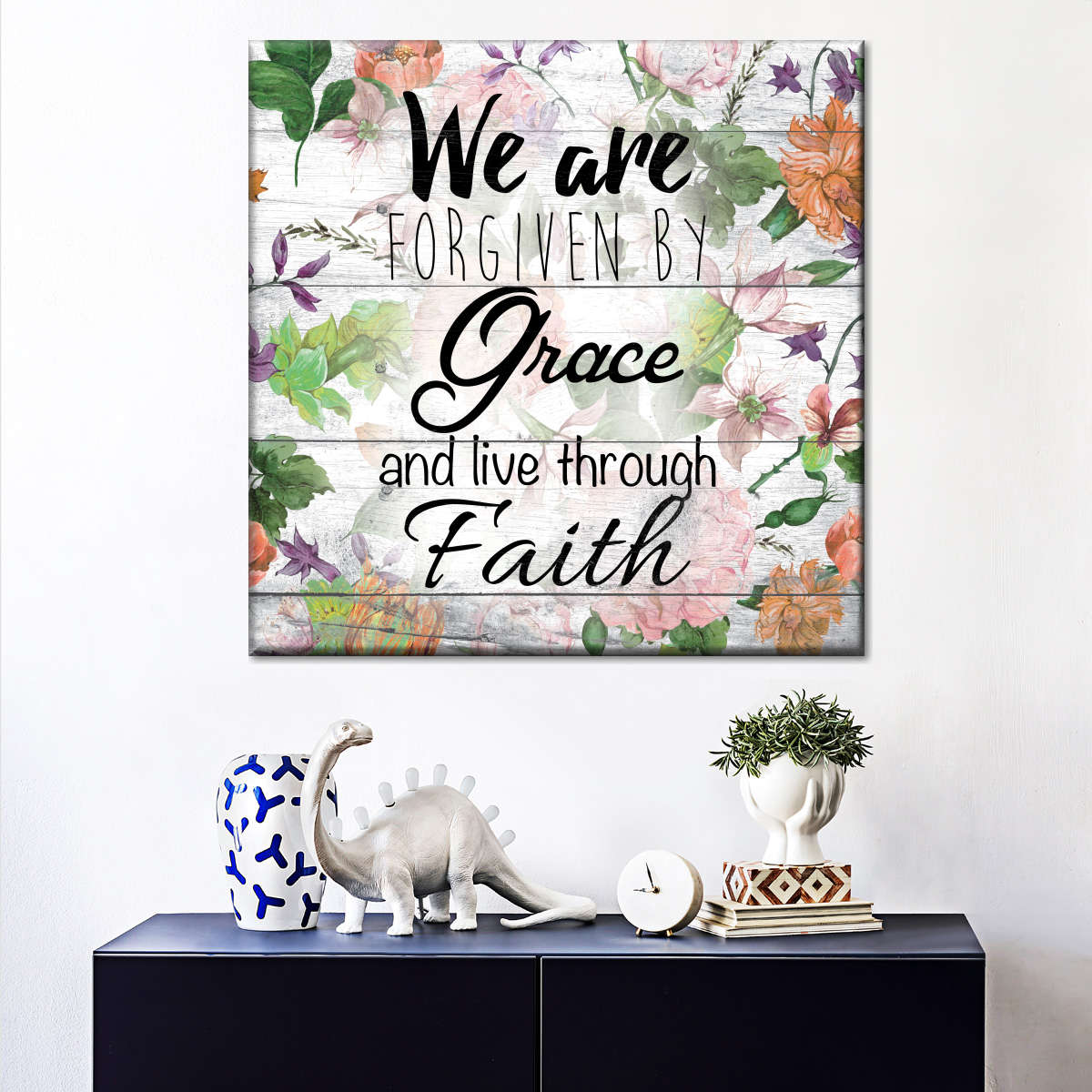 Grace And Faith I Square Canvas Wall Art - Christian Wall Decor - Christian Wall Hanging