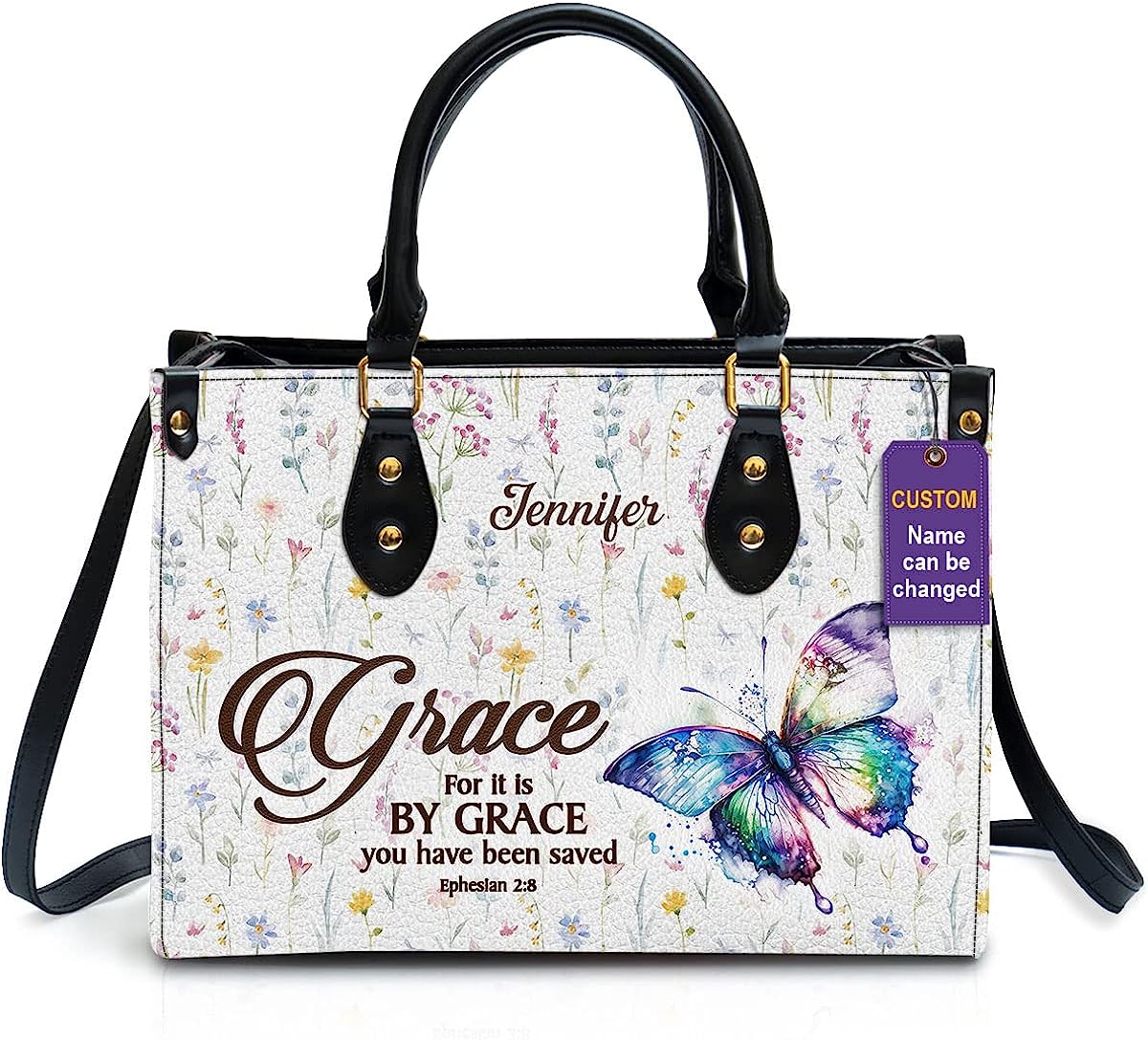 Grace For It Is By Grace Personalized Leather Bag With Handle for Christian Women