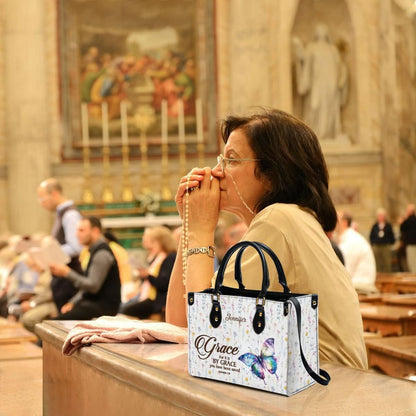 Grace For It Is By Grace Personalized Leather Bag With Handle for Christian Women