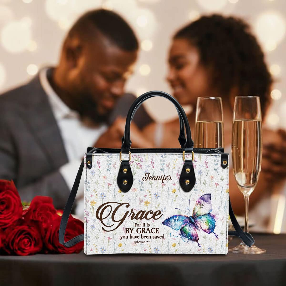 Grace For It Is By Grace Personalized Leather Bag With Handle for Christian Women