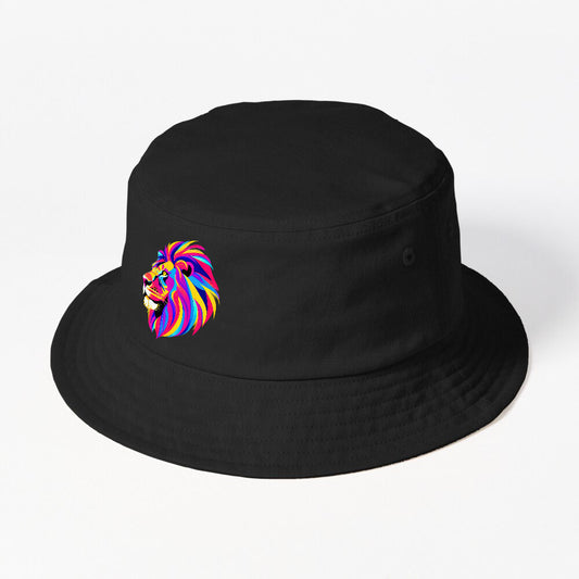 Graphic Design Tee With Lion Head, Bold Colors Bucket Hat