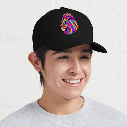 Graphic Design Tee With Lion Head, Bold Colors Cap