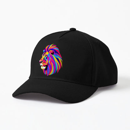 Graphic Design Tee With Lion Head, Bold Colors Cap