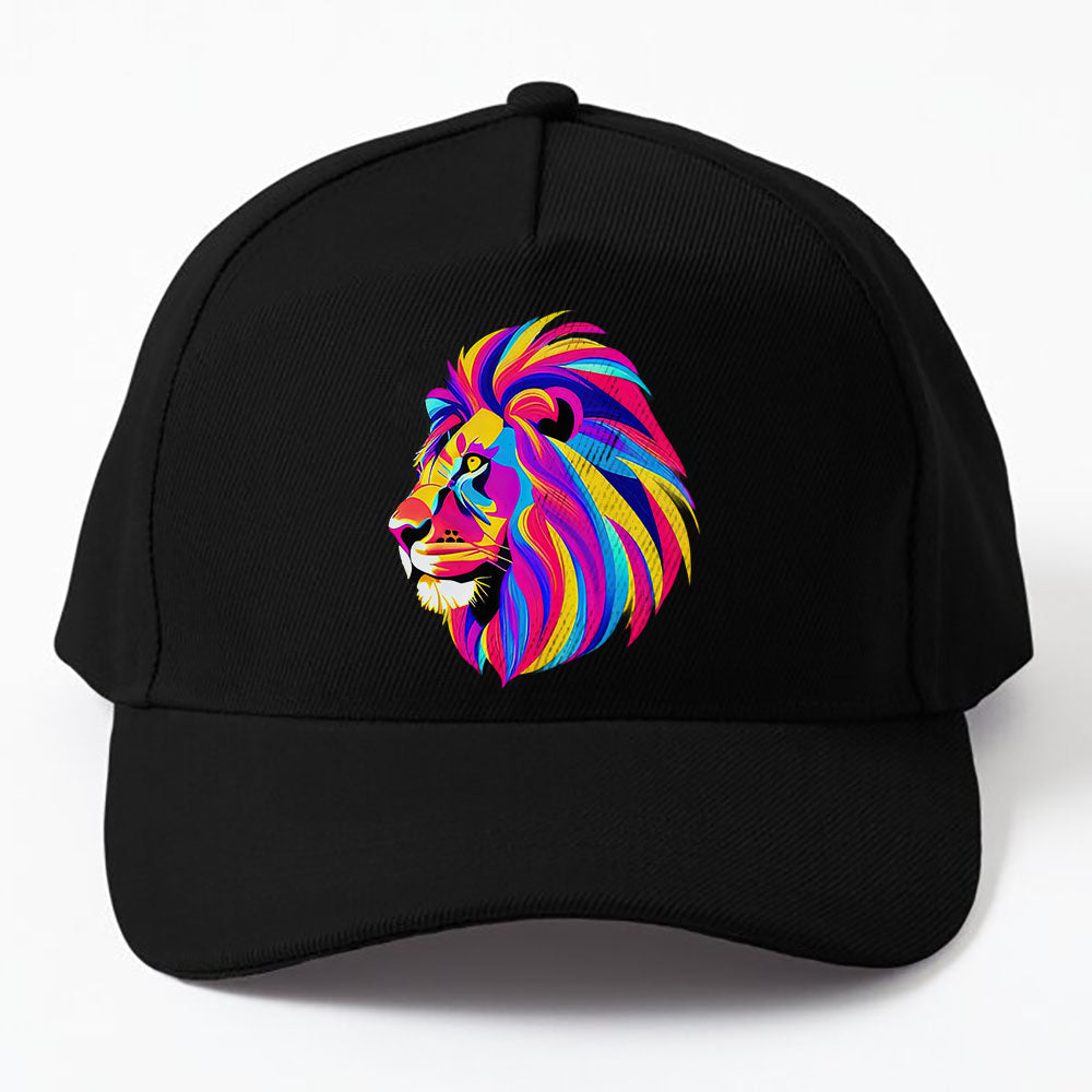 Graphic Design Tee With Lion Head, Bold Colors Cap