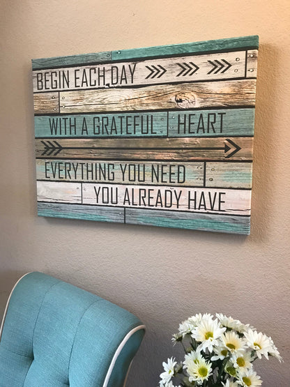 Grateful Heart Canvas Wall Art - Christian Wall Decor - Religious Gift
