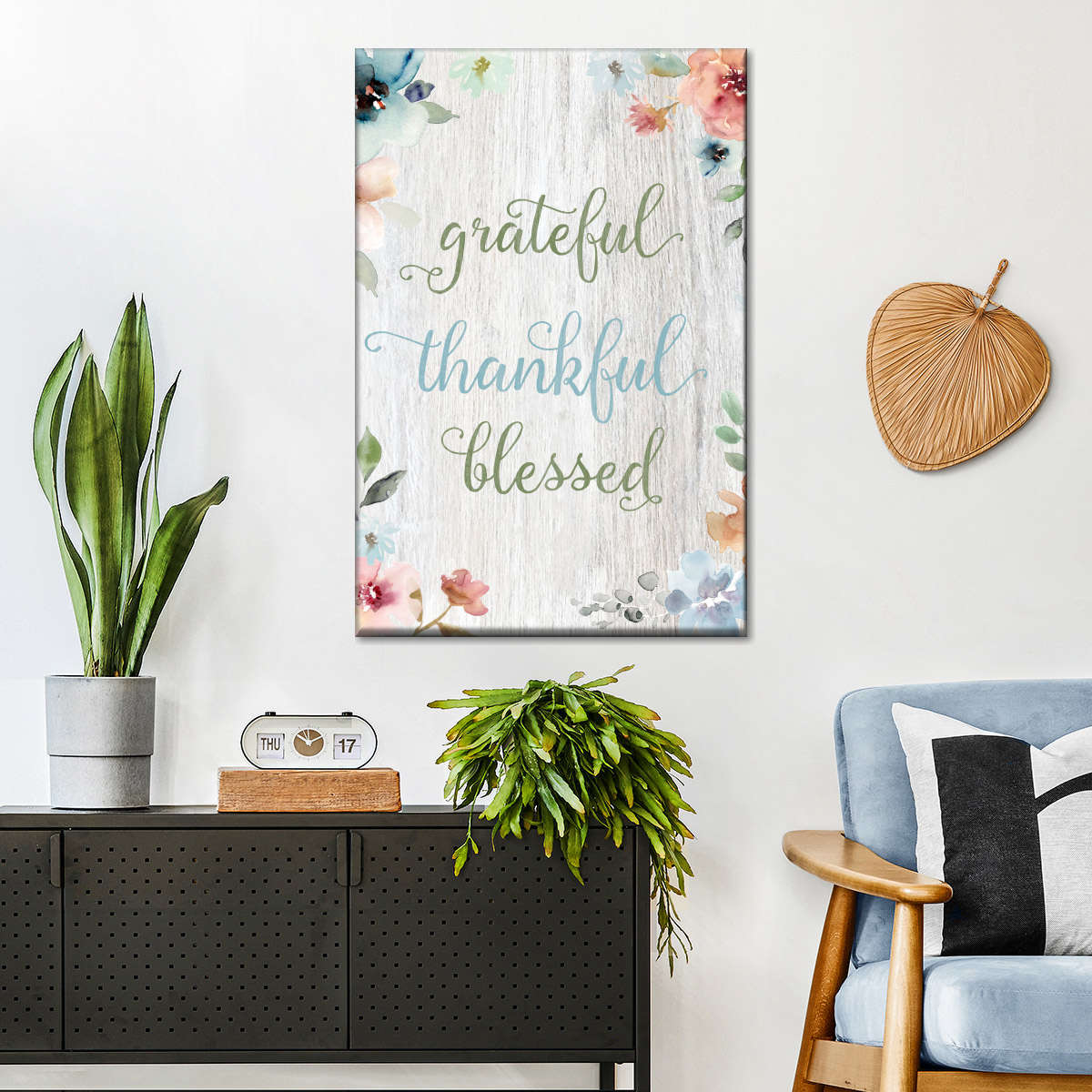 Grateful Spring Florals Canvas Wall Art - Canvas Religious Wall Art - Christian Wall Decor Living Room