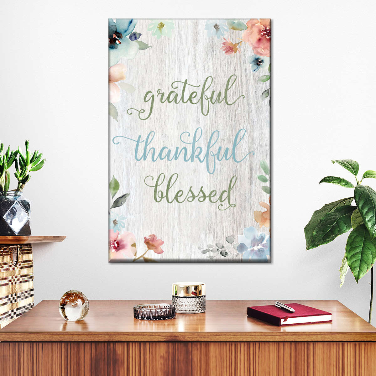 Grateful Spring Florals Canvas Wall Art - Canvas Religious Wall Art - Christian Wall Decor Living Room